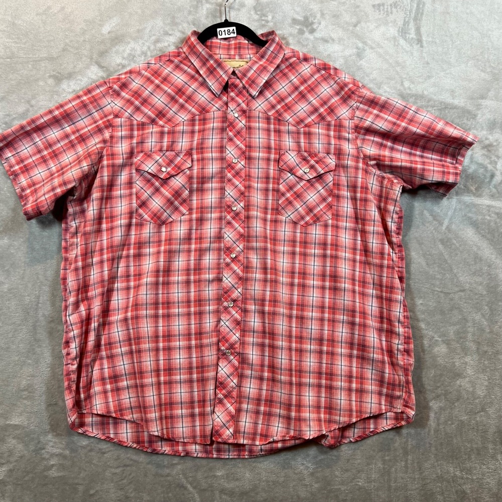 Wrangler‎ Pearl Snap Shirt Men Size 2XL Red Plaid Short Sleeve Rodeo Western